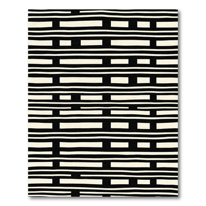 Cream Black Horizontal Rectangular Grid Rug
