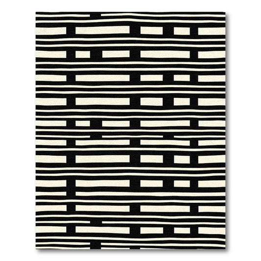 Cream Black Horizontal Rectangular Grid Rug