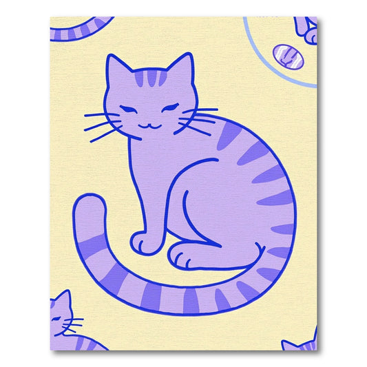 Lavender Cat Stripes Whimsical Illustration Rug