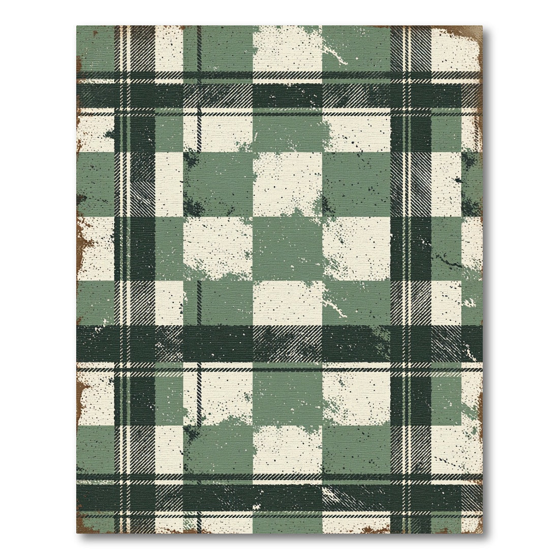 Distressed Sage Green Plaid Checkered Rug