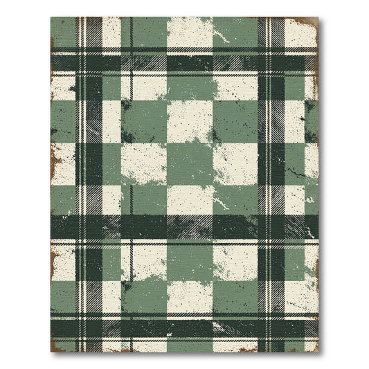 Distressed Sage Green Plaid Checkered Rug