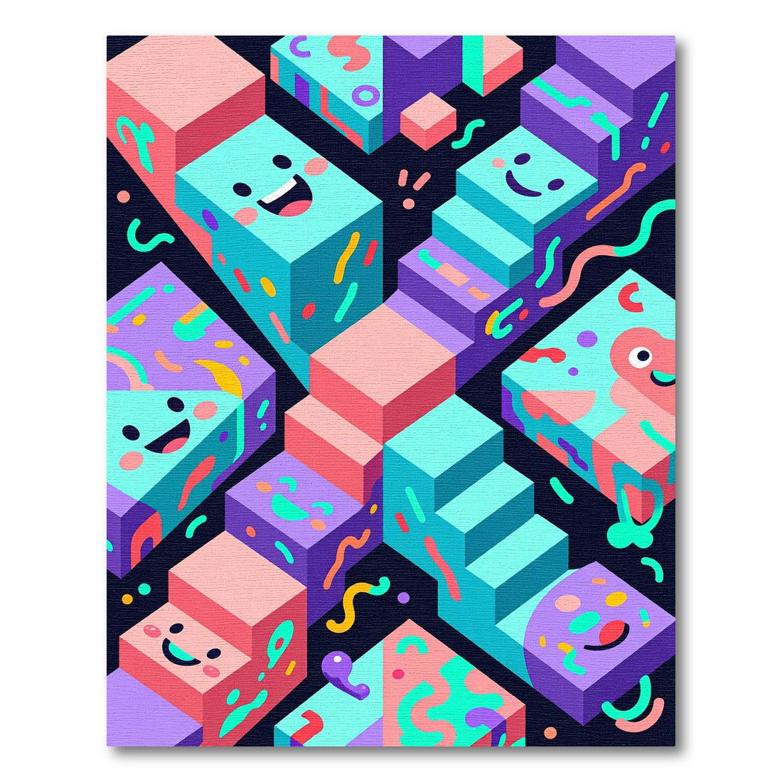 Playful Stacked Smiling Cubes Rug