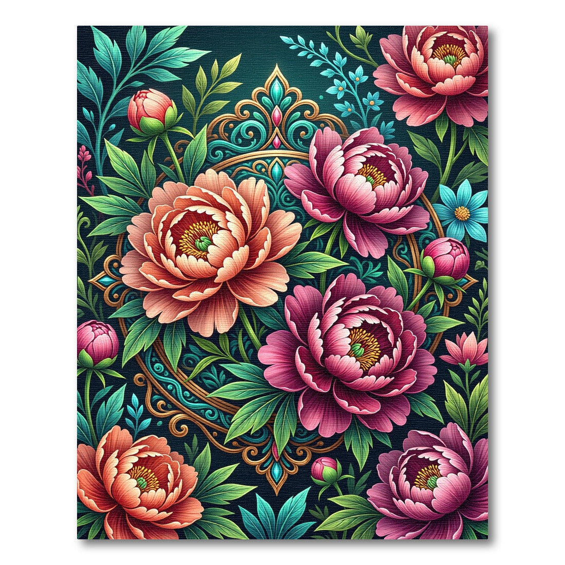 Vibrant Floral Peony Medallion Rug