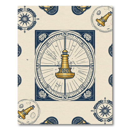 Nautical Gold Lighthouse Compass Rose Rug