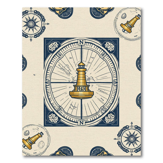 Nautical Gold Lighthouse Compass Rose Rug