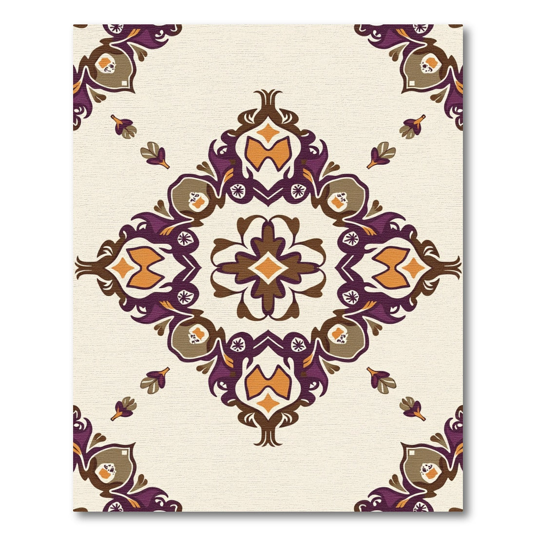 Ornate Plum Ochre Medallion Rug