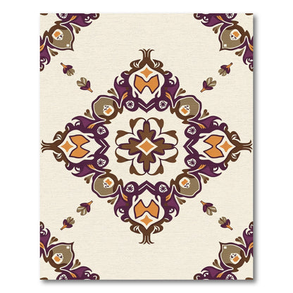 Ornate Plum Ochre Medallion Rug