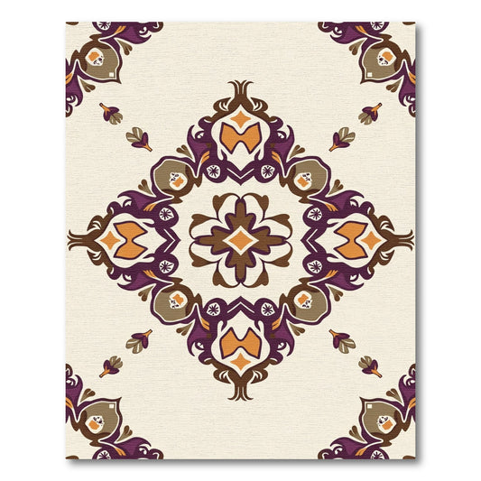 Ornate Plum Ochre Medallion Rug