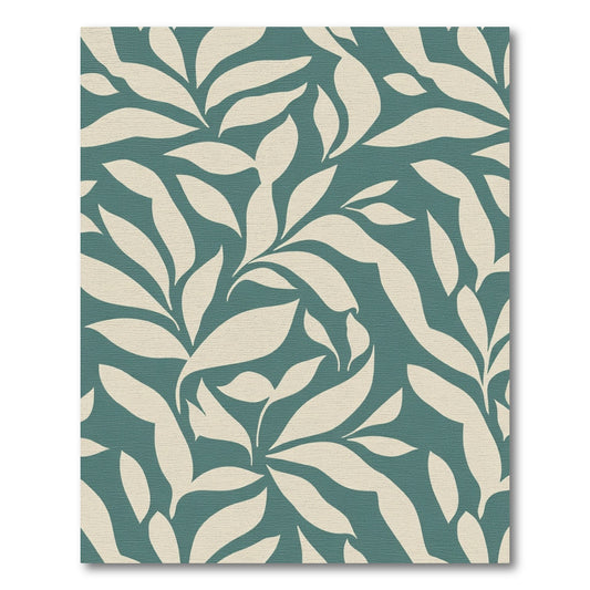 Deep Teal Cream Leafy Vine Rug