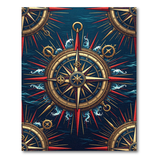 Midnight Nautical Compass Gold Wave Art Rug