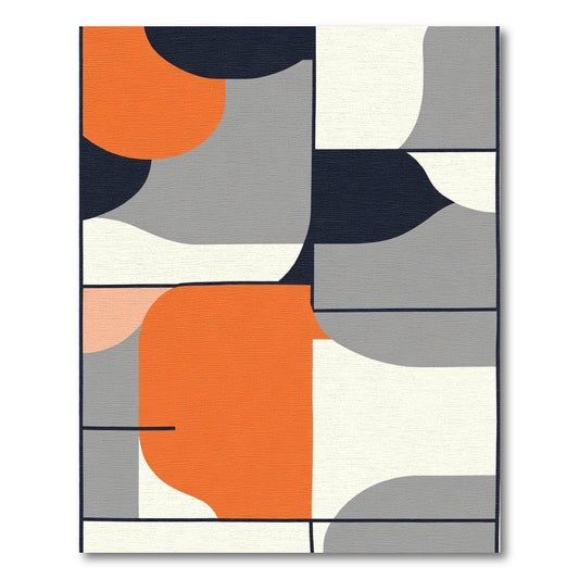 Dynamic Orange Gray Geometric Panels Rug