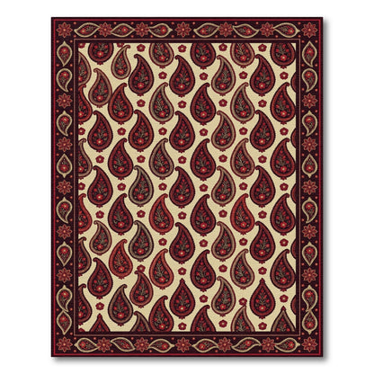 Dark Red Paisley Floral Medallion Border Rug