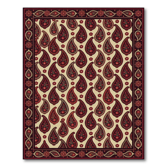 Dark Red Paisley Floral Medallion Border Rug
