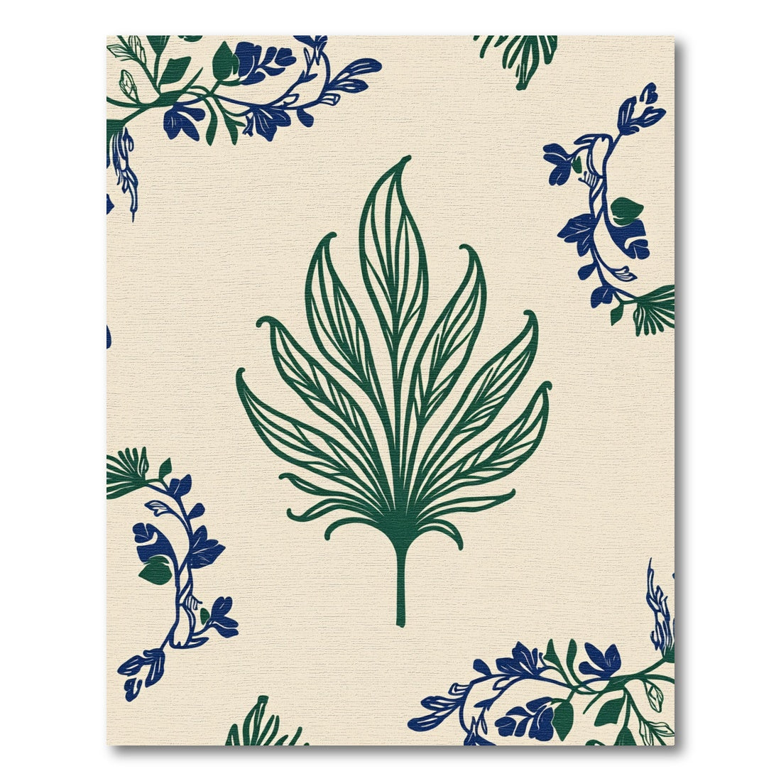 Green Navy Floral Outline Rug