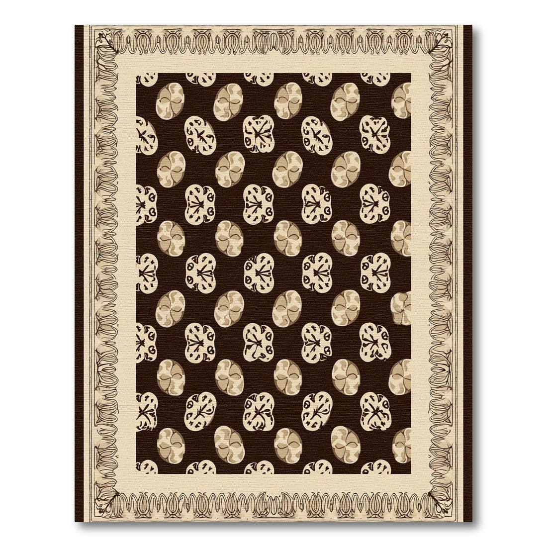 Brown Tan Oval Floral Border Rug
