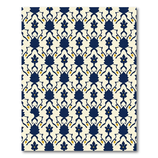 Navy Blue Floral Arch Pattern Rug