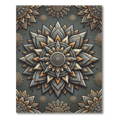 Metallic Gray Golden Lotus Mandala Rug