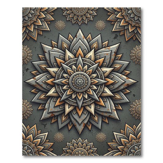 Metallic Gray Golden Lotus Mandala Rug