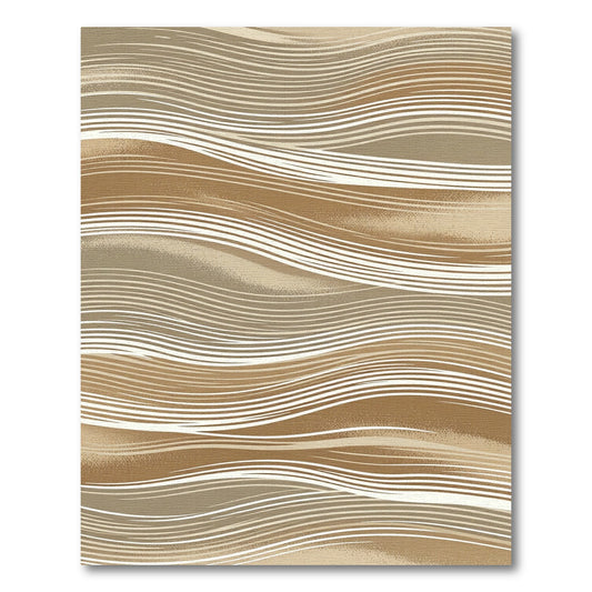 Neutral Ochre Wavy Line Abstraction Rug