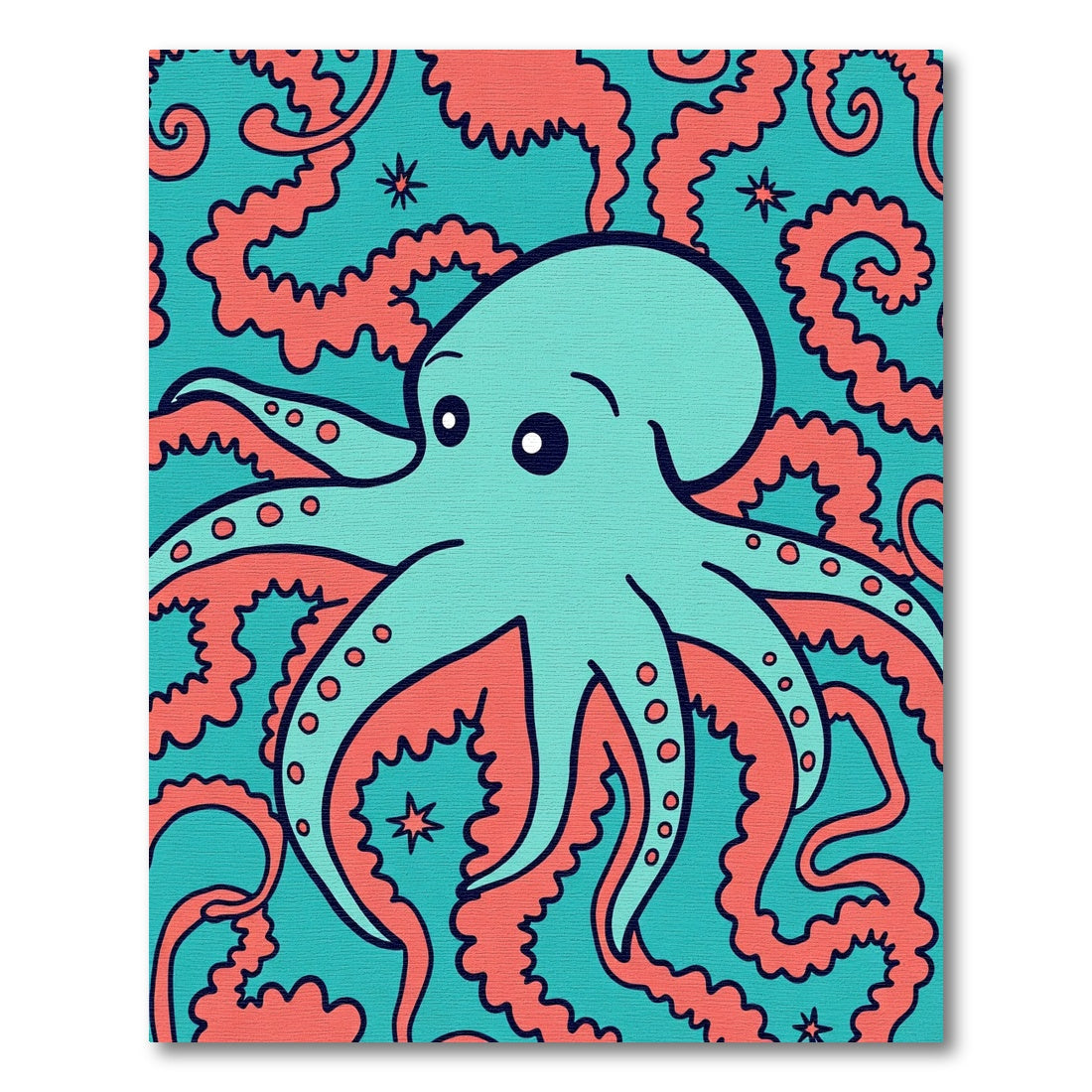 Aqua Teal Coral Octopus Whimsy Rug