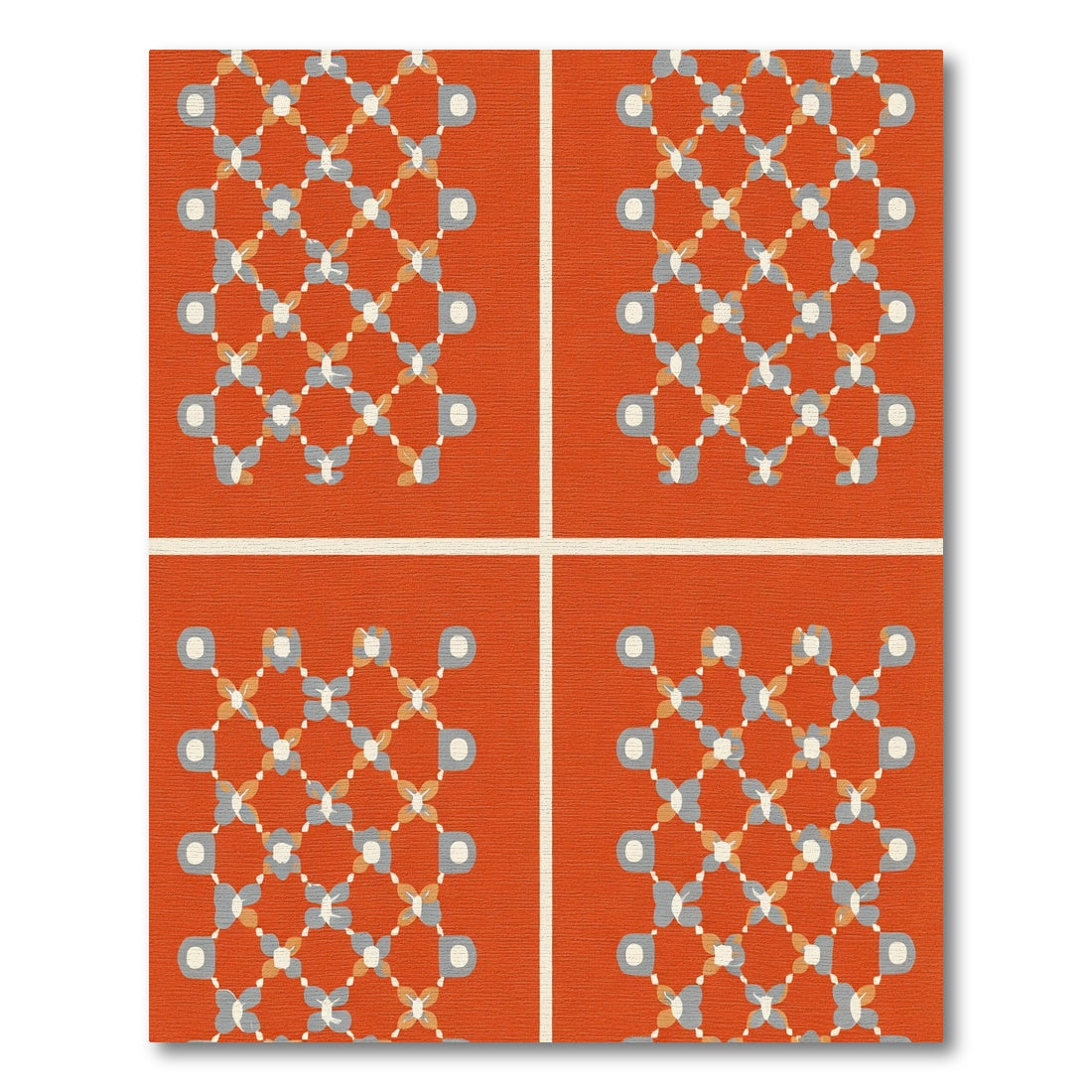 Orange Lattice White Floral Clusters Rug