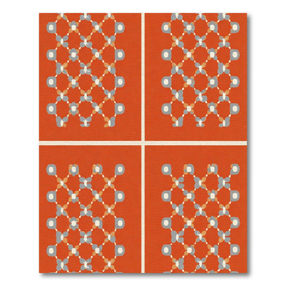 Orange Lattice White Floral Clusters Rug
