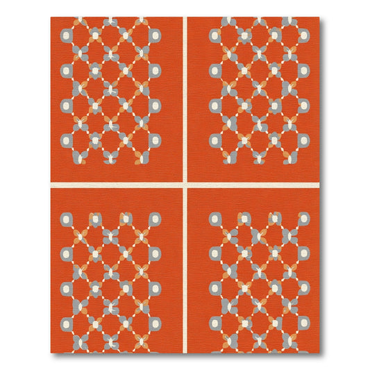 Orange Lattice White Floral Clusters Rug