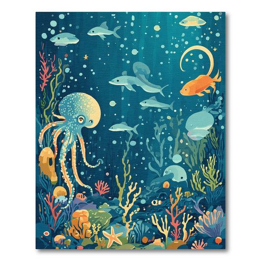 Playful Ocean Life Octopus Marine Scene Rug