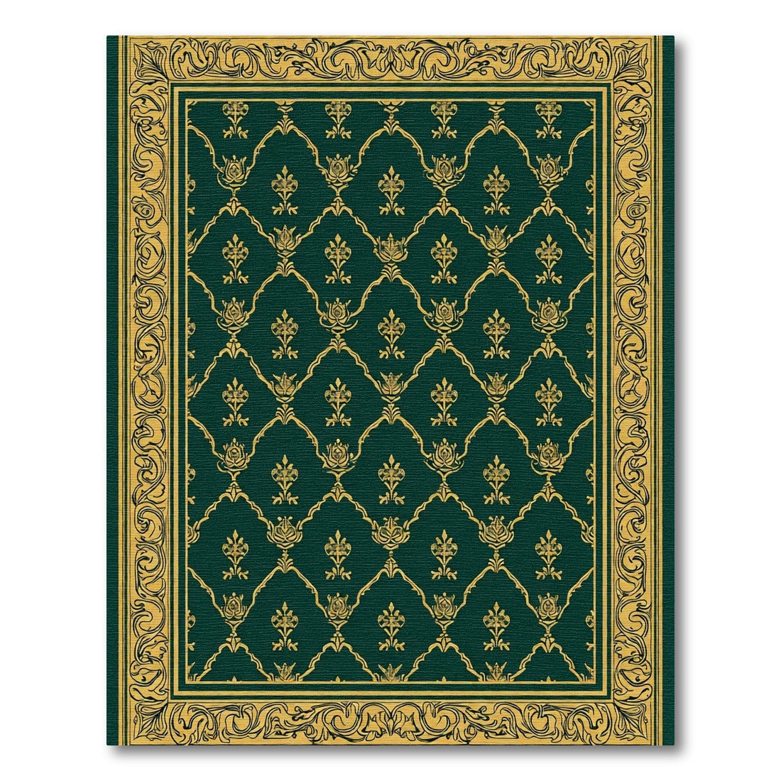 Emerald Gold Floral Lattice Border Rug