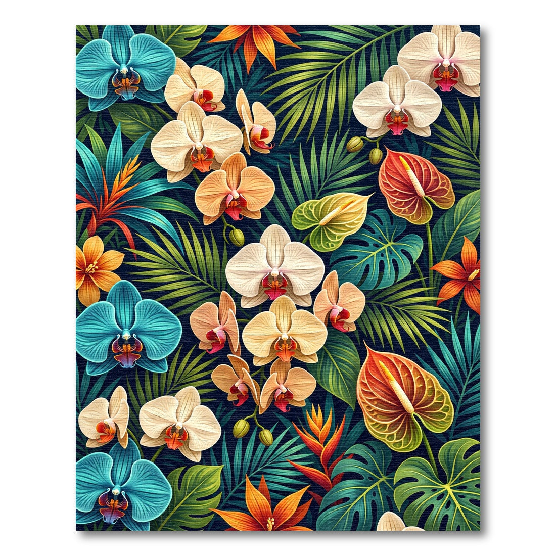 Vibrant Tropical Orchid Leaf Composition Rug