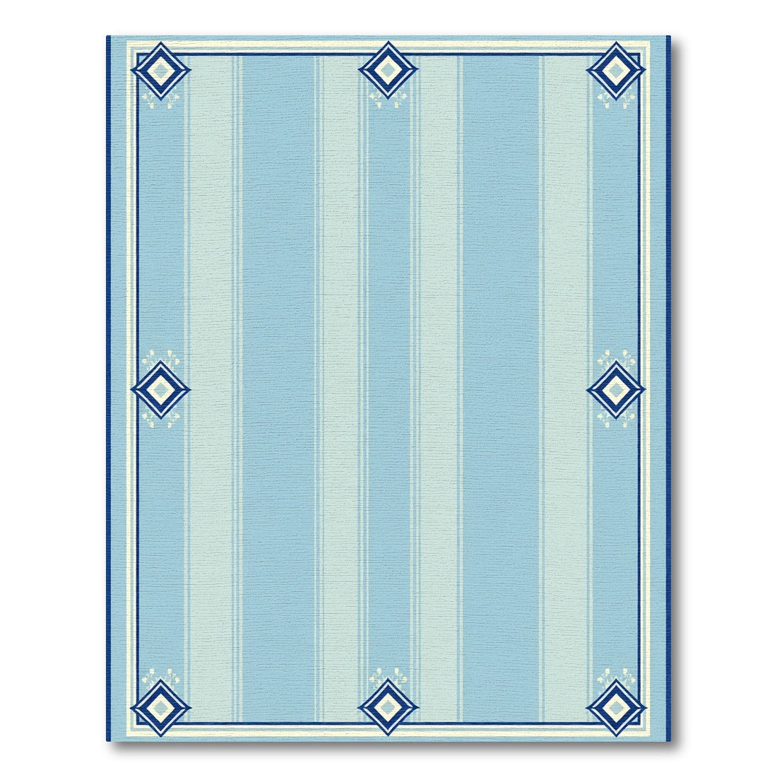 Navy Diamond Blue Striped Border Rug