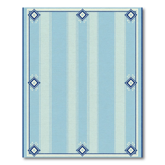 Navy Diamond Blue Striped Border Rug