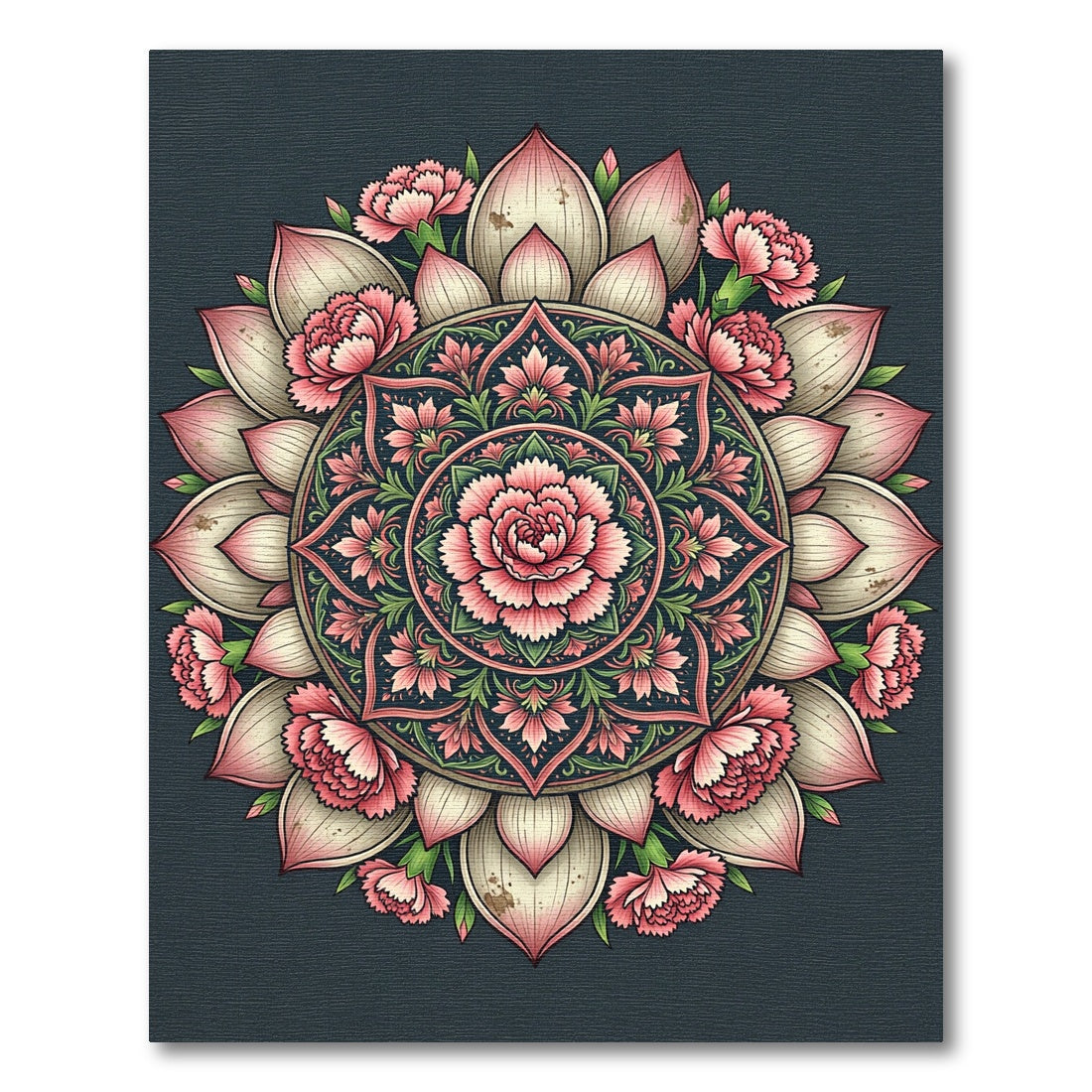 Blush Pink Lotus Floral Mandala Round Rug