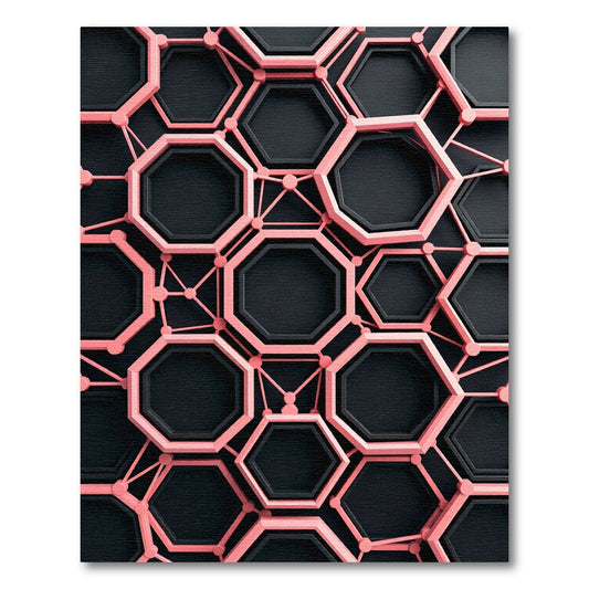 Modern Coral Pink Geometric Hexagon Interlink Rug
