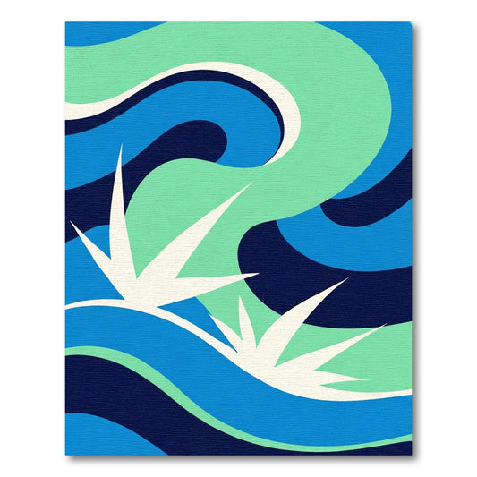 Bold Blue Abstract Wave Composition Rug