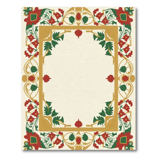 Crimson Floral Golden Border Rug