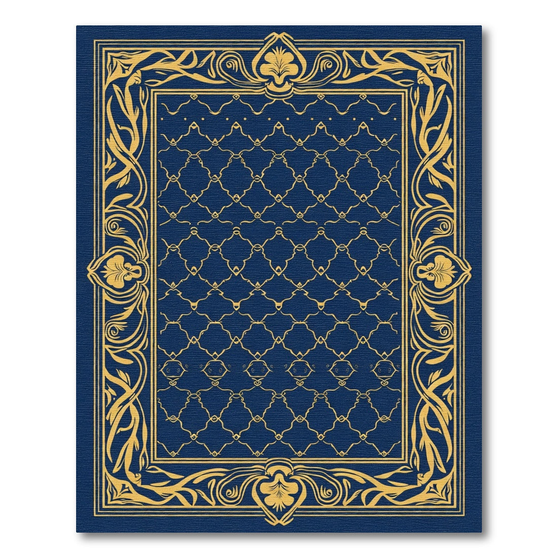 Ornate Gold Vine Border Navy Rug