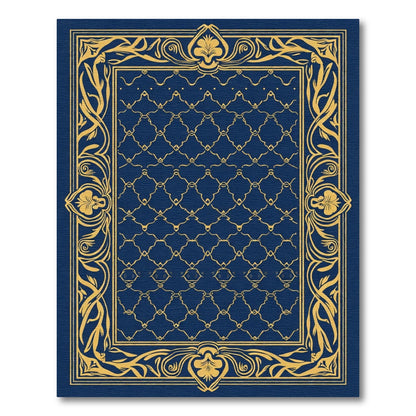 Ornate Gold Vine Border Navy Rug
