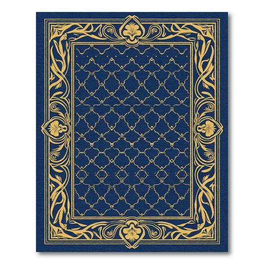 Ornate Gold Vine Border Navy Rug