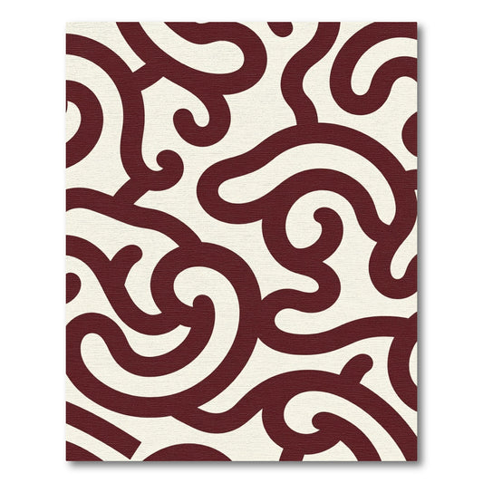 Maroon Swirl Abstract Continuous Line Rug