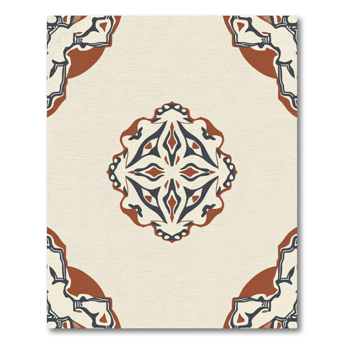 Earthy Terracotta Blue Mandala Rug