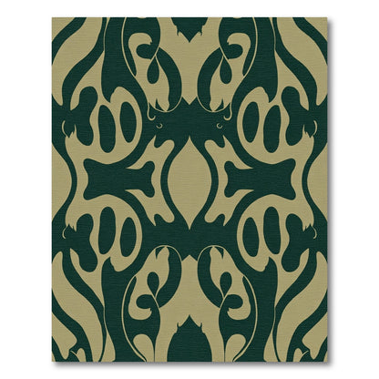 Dark Teal Ochre Abstract Swirl Rug