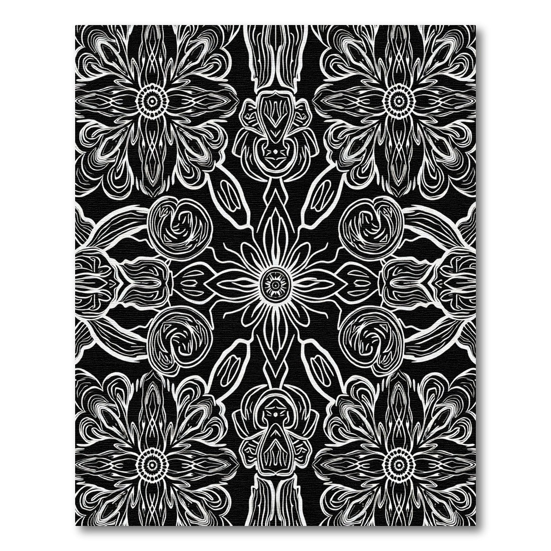 Black White Intricate Floral Mandala Rug