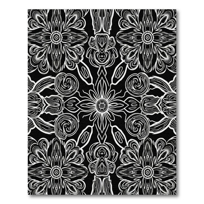 Black White Intricate Floral Mandala Rug