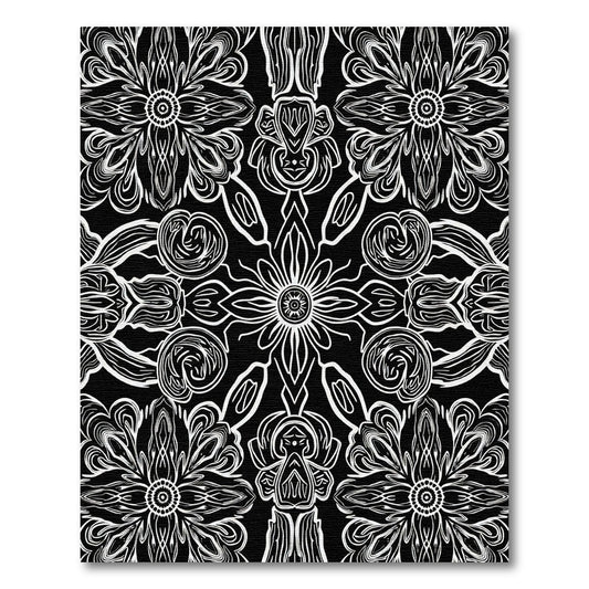 Black White Intricate Floral Mandala Rug