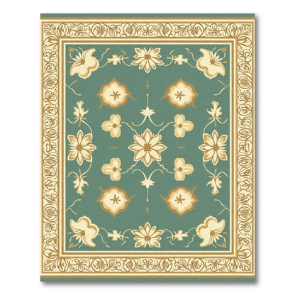 Golden Floral Border Teal Rug
