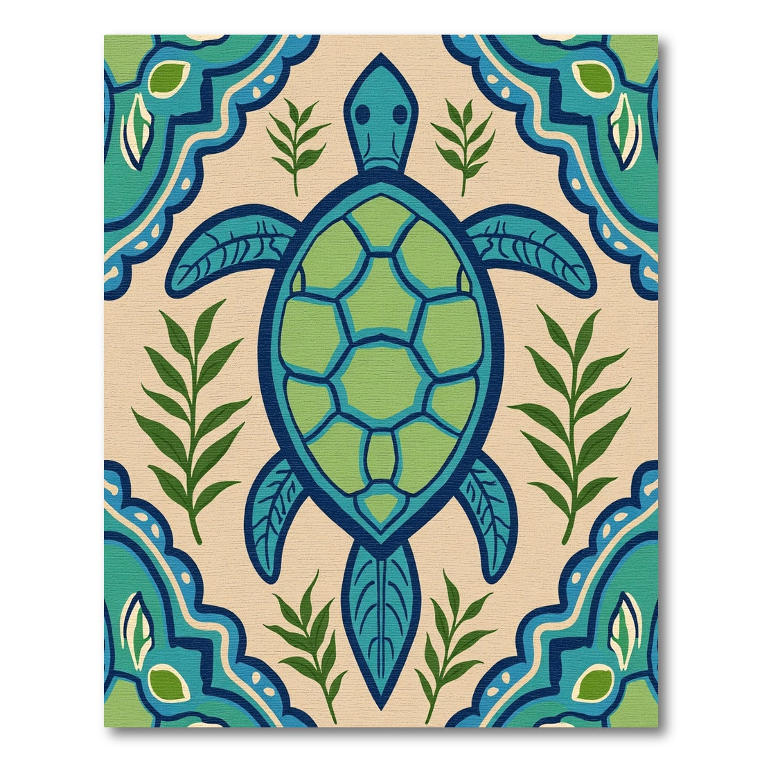 Coastal Blue Green Turtle Foliage Rug