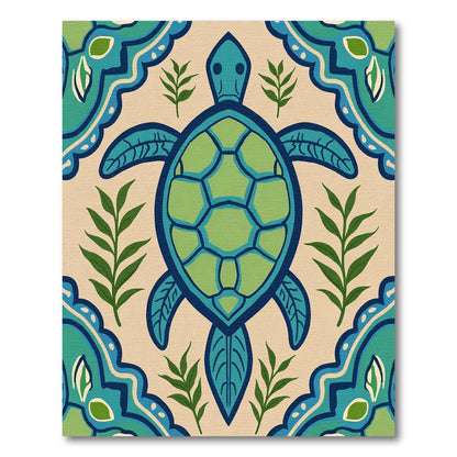 Coastal Blue Green Turtle Foliage Rug