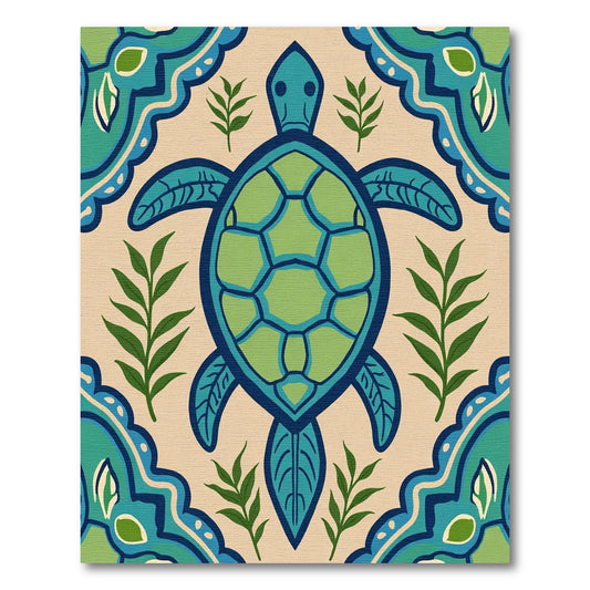 Coastal Blue Green Turtle Foliage Rug