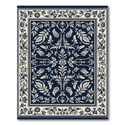 Navy Cream Damask Floral Scroll Rug